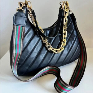 NWT Ladies Shoulder Crossbody PU Leather Baget Handbag Chain